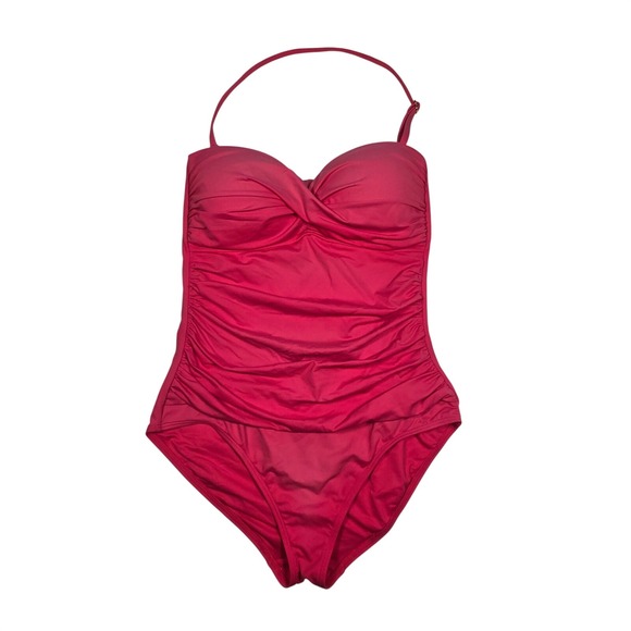 Anne Cole Other - Anne Cole Swimsuit Women Size 8 Pink Ruched One Piece Halter Bandeau Vacation